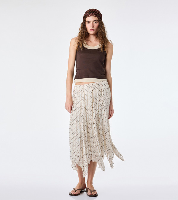 Polka Dots Asymmetric Midi Skirt