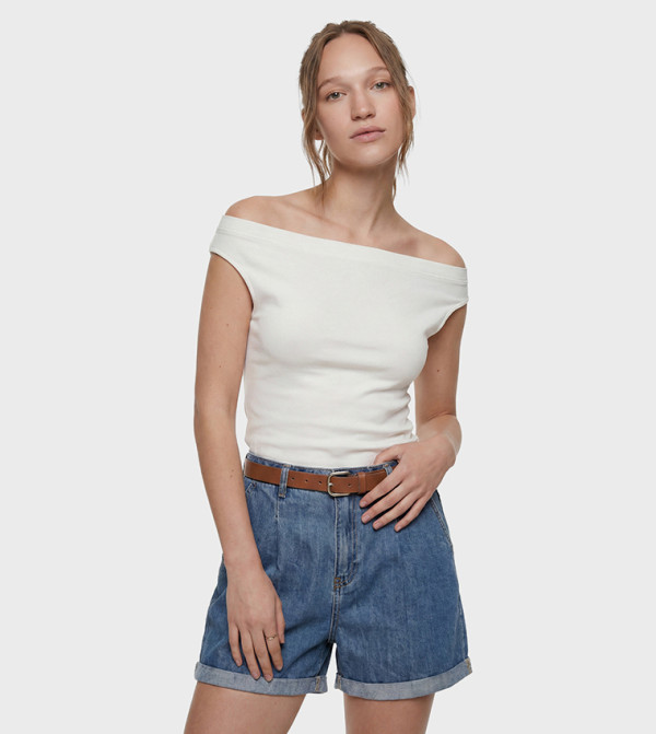 Solid Off Shoulder Sleeveless Top