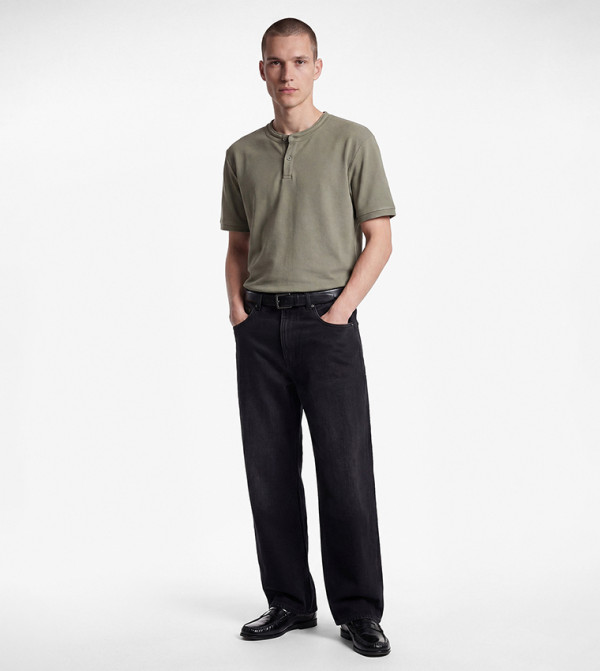 Solid Henley Neck T-Shirt