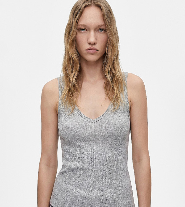 Ribbed V-Neck Sleeveless Top