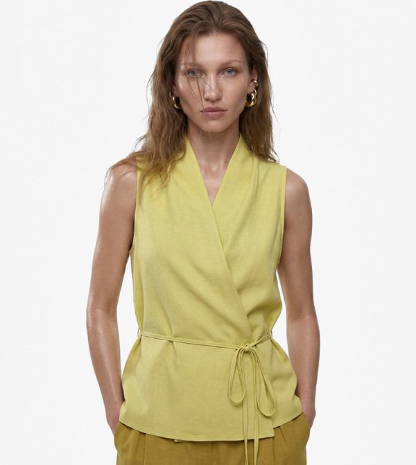 Solid Wrap Sleeveless Top