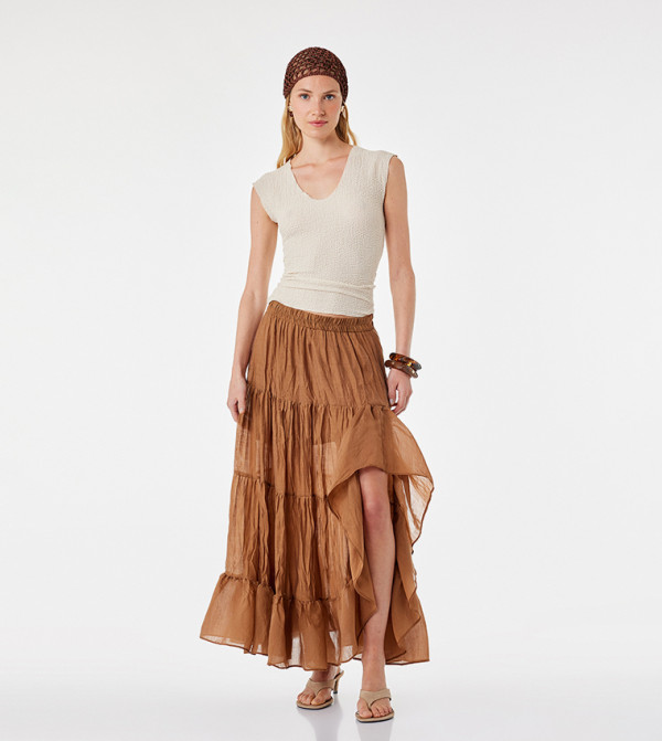 Textured Tiered Midi Skirt