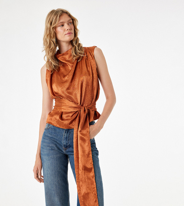 Textured Cowl Neck Sleeveless Top