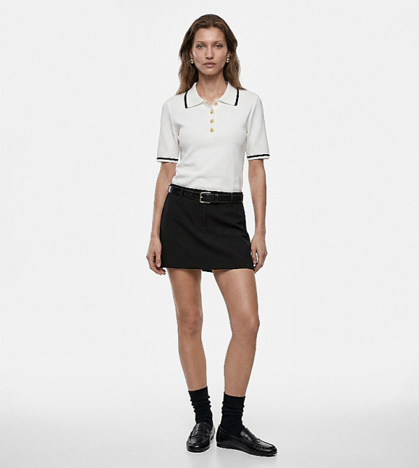 Striped Collared Short Sleeves Sweater