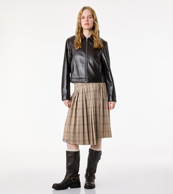 Plaid Wrap Detail Midi Skirt