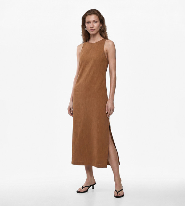 Solid Open Back Sleeveless Midi Dress
