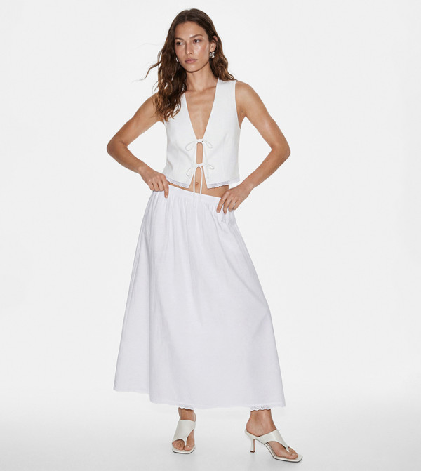 Solid Elastic Waist A-Line Maxi Skirt