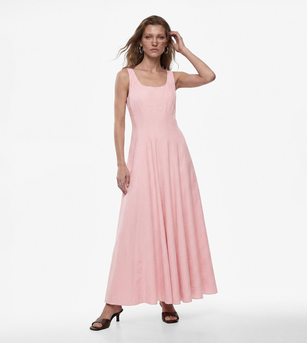 Solid Scoop Neck A-Line Maxi Dress