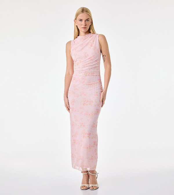 Floral Round Neck Bodycon Maxi Dress