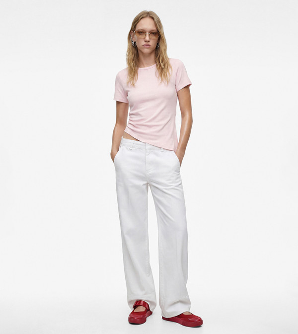 Solid Crew Neck Asymmetric T-Shirt