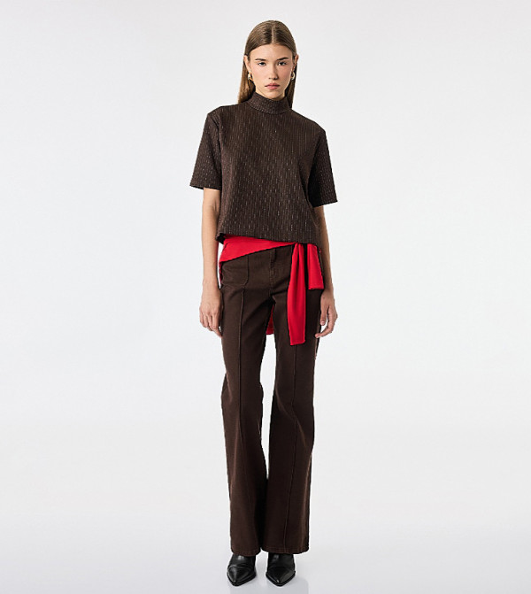 Striped Mock Neck T-Shirt