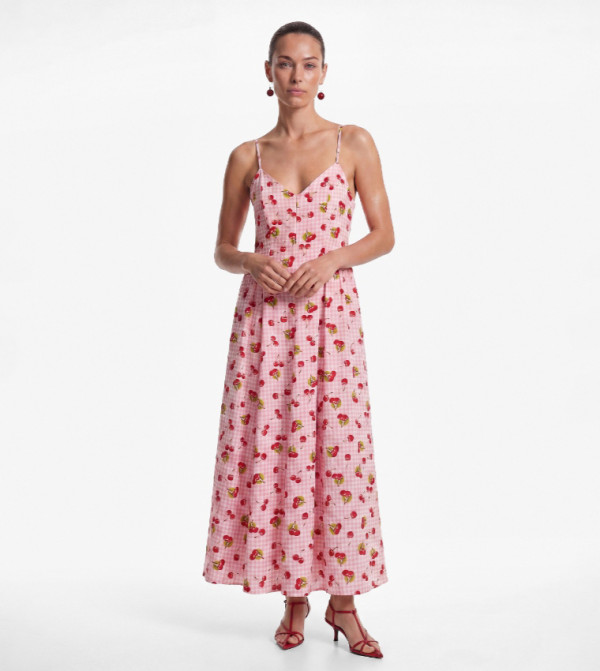Cherry Print Spaghetti Strap Maxi Dress