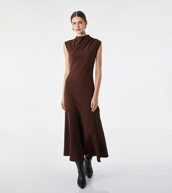 Solid Mock Neck Midi Dress