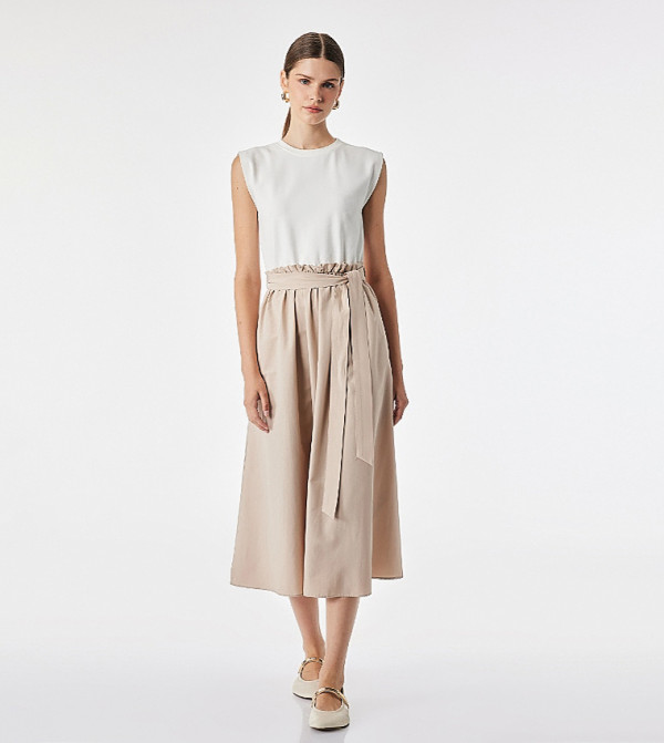 Colorblock Crew Neck Fit and Flare Midi Dress