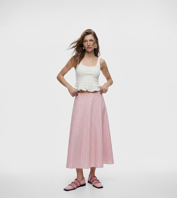 Striped Flared Midi Skirt