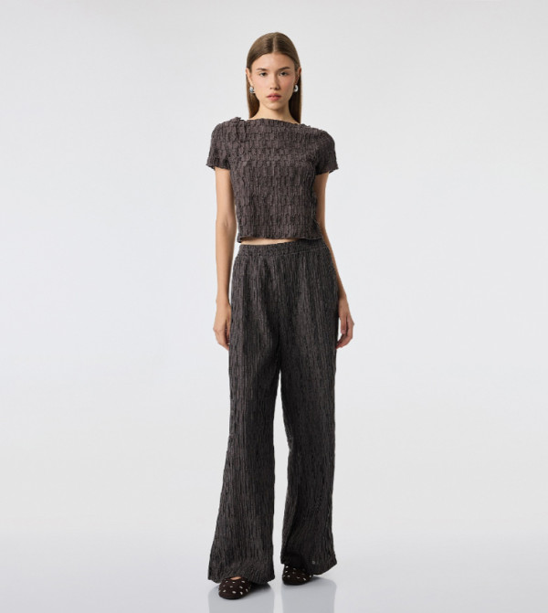 Textured Wide Leg Trousers