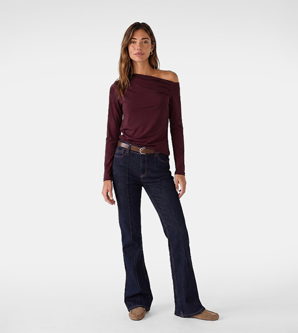 Solid Long Sleeves One Shoulder Slim Fit T-Shirt