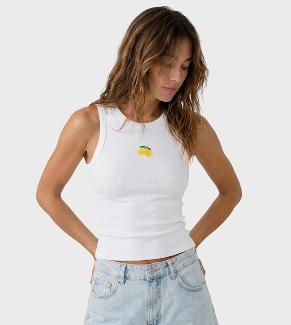 Embroidered Crew Neck Sleeveless Top