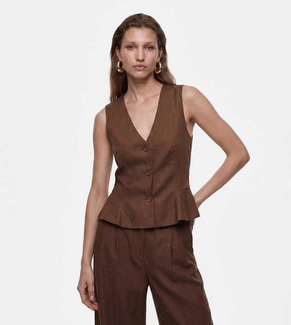 Solid Peplum Button Waistcoat