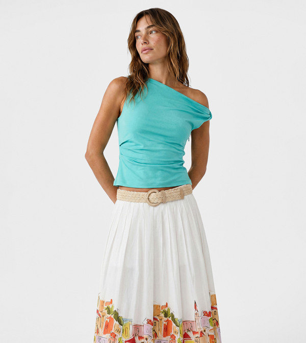 Solid One Shoulder Sleeveless Top