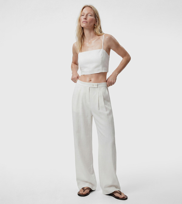 Solid Linen Wide Leg Pants
