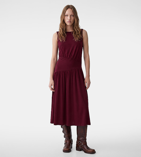 Solid Drop-Waist Midi Dress