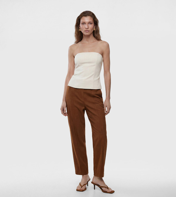 Solid Barrel Fit Linen Trousers