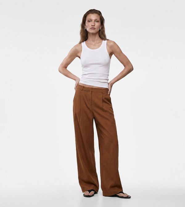 Solid Linen Baggy Trousers