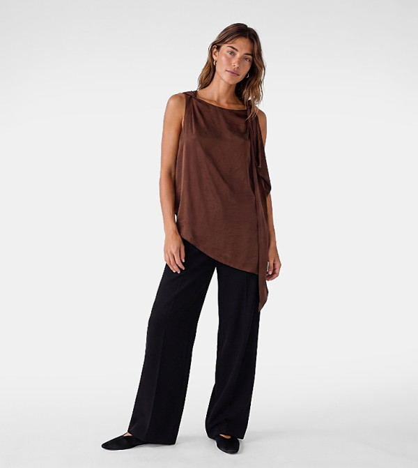 Solid Asymmetric Tie-Up Sleeveless Top