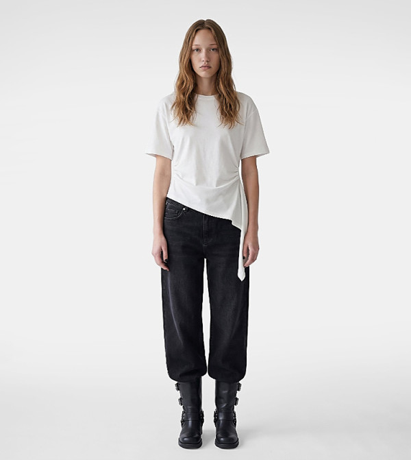 Solid Crew Neck Asymmetric T-Shirt