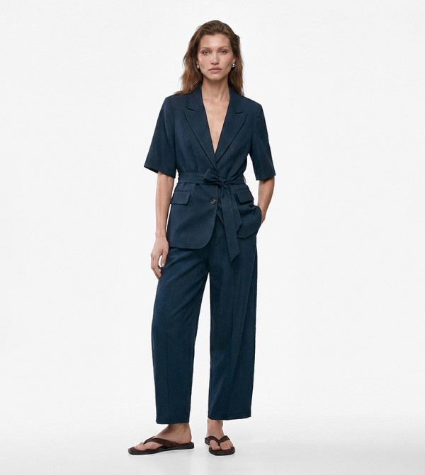 Solid Single Breasted Lapel Collar Blazer