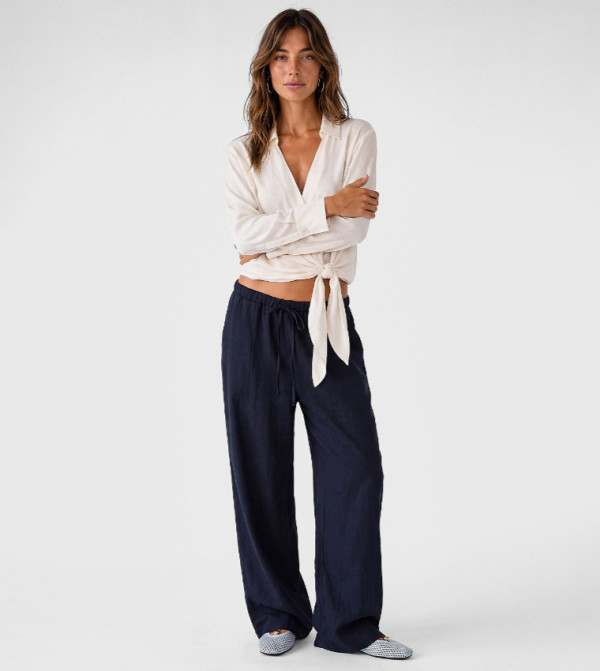 Solid Drawstring Loose Fit Trousers