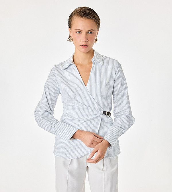 Striped Long Sleeves Wrap Shirt