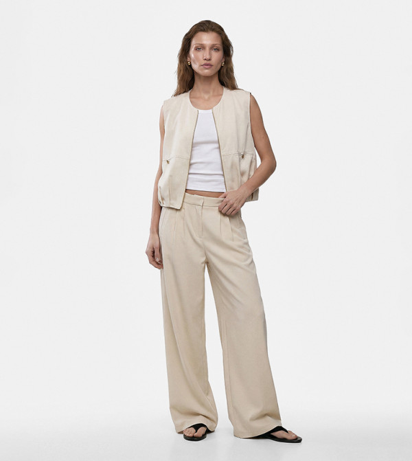 Solid Pleated Wide Leg Trousers