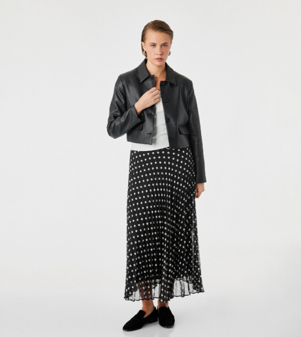 Polka Dots Flared Midi Skirt