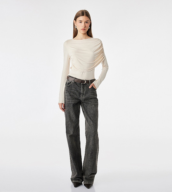 Solid Draped Boat Neck Top