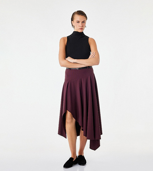Solid Asymmetric Midi Skirt
