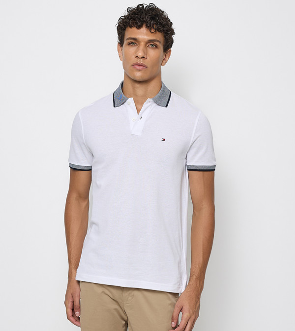 Logo Detail Contrast Trim Linen Polo T-Shirt