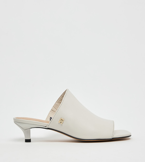 Logo Detail Leather Kitten Heel Sandals