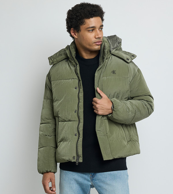 Logo Embroidered Solid Zip Hooded Jacket