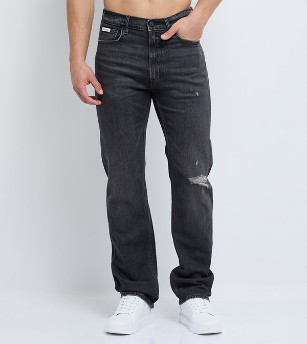 Washed Mid Rise Straight Fit Jeans