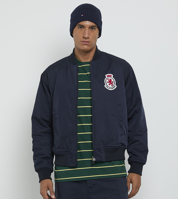 Logo Embroidered Long Sleeves Bomber Jacket