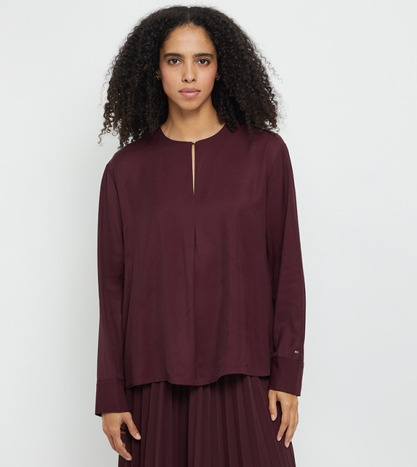 Solid Keyhole Long Sleeve Top