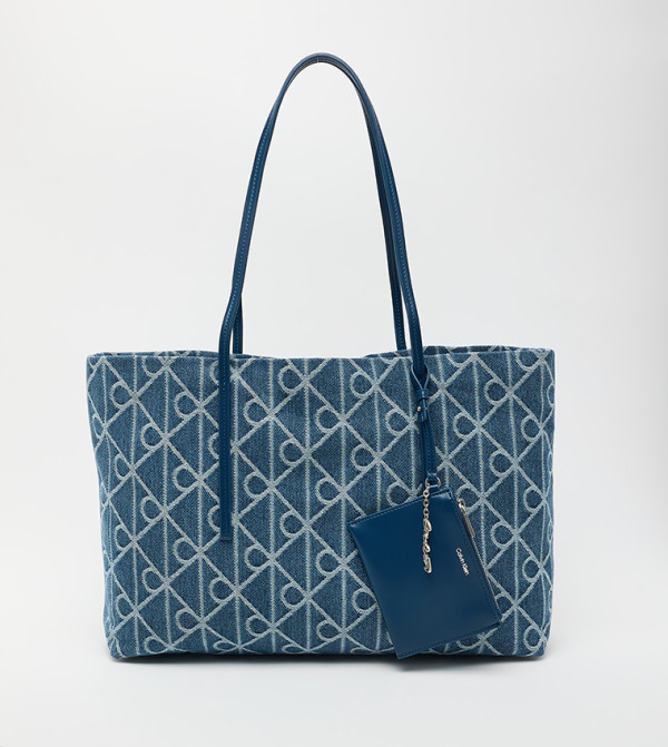 Monogram Patterned Denim Tote Bag