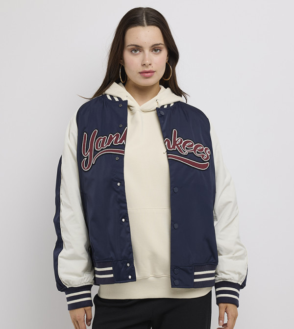 Appliqued Nylon Zip Through Varsity Jacket