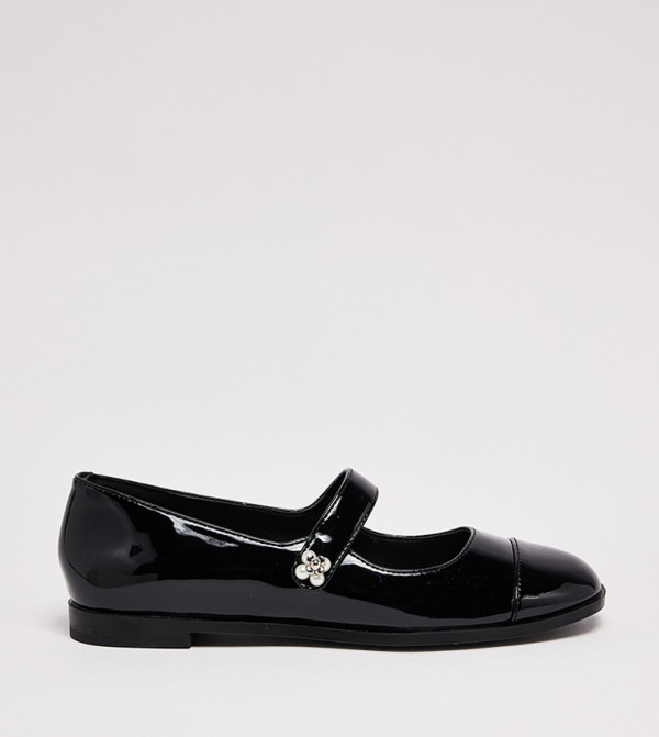 Glossy Embellished Cap-Toe Mary Janes