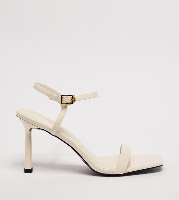 Textured Ankle Loop Heeled Sandals