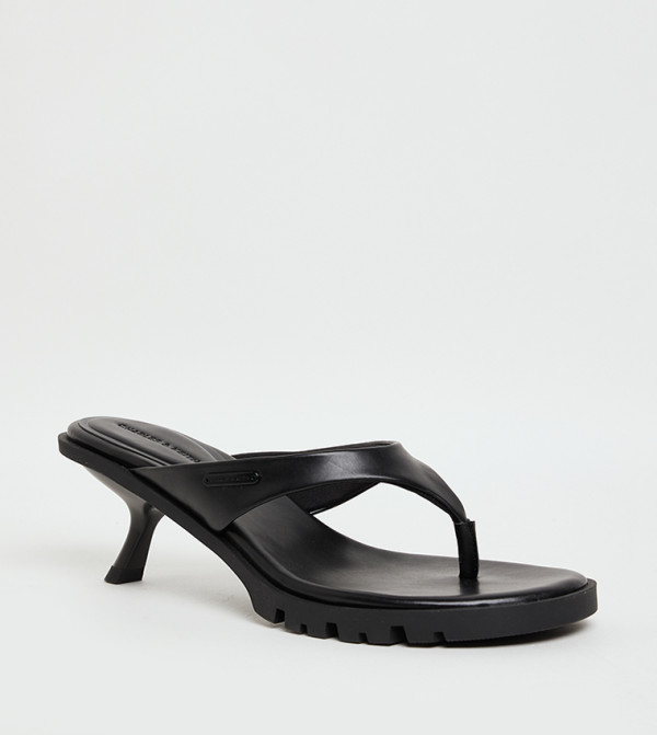 Textured Toe-Post Heeled Sandals