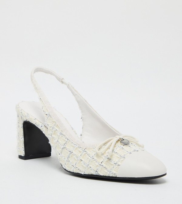 Tweed Bow Detail Cap Toe Slingback Pumps