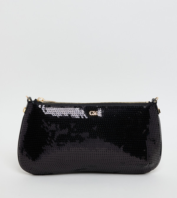 Sequined Zip Closure Shoulder Bag